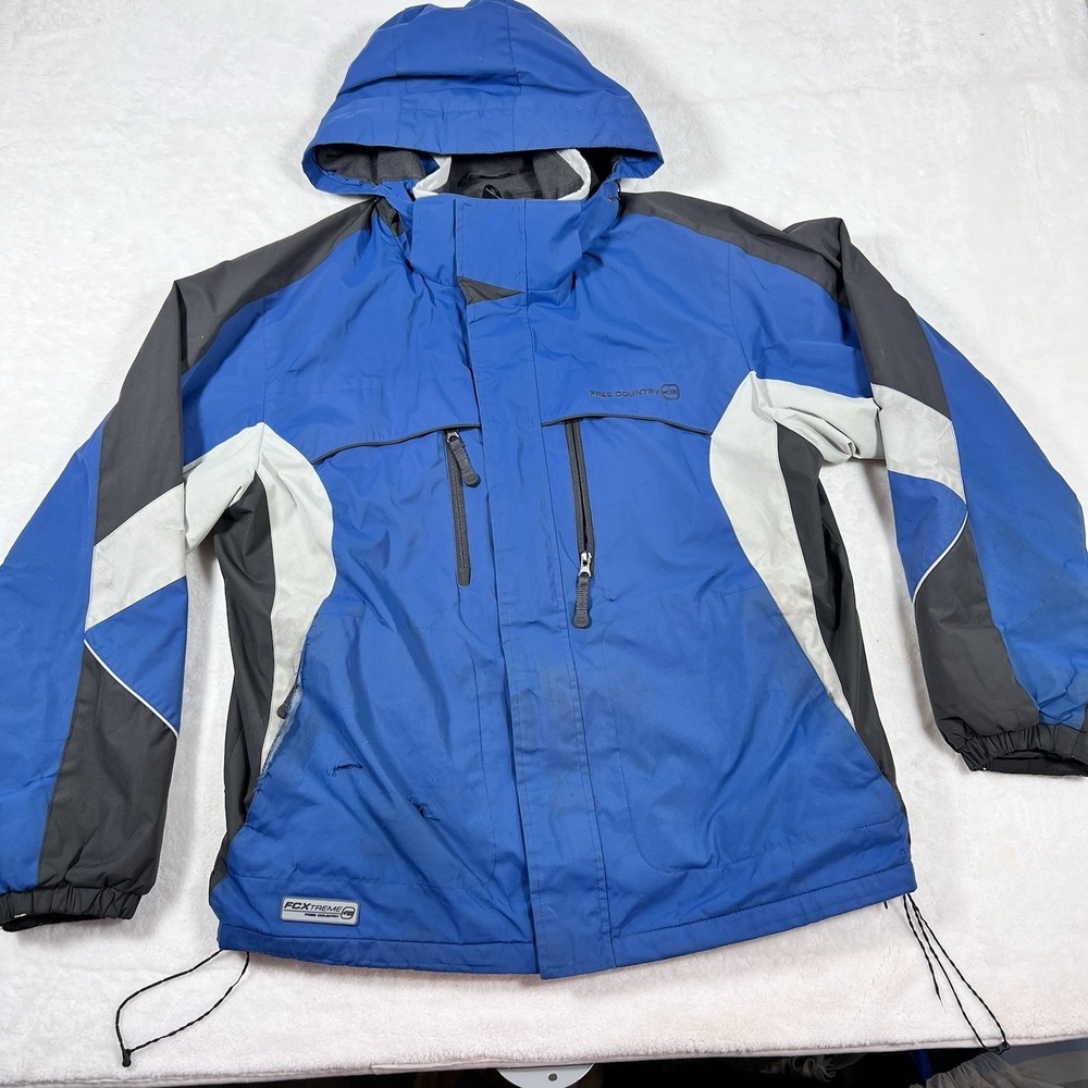 Free Country FCXtreme Mens Blue Colorblock Hooded Ski Jacket Size Medium AS-IS